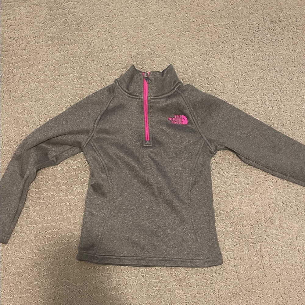 The North Face Kids Gray Hoodie with Pink Zipper